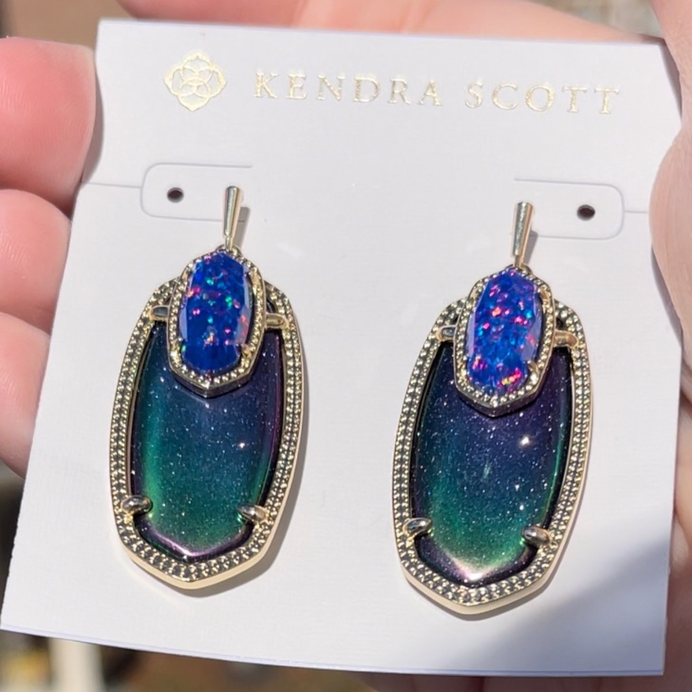 NFS KENDRA SCOTT Iridescent Blue Goldstone and Indigo Opal Emmy’s
